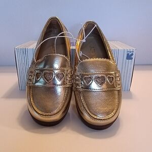 Gold Kids Loafers with Heart Design